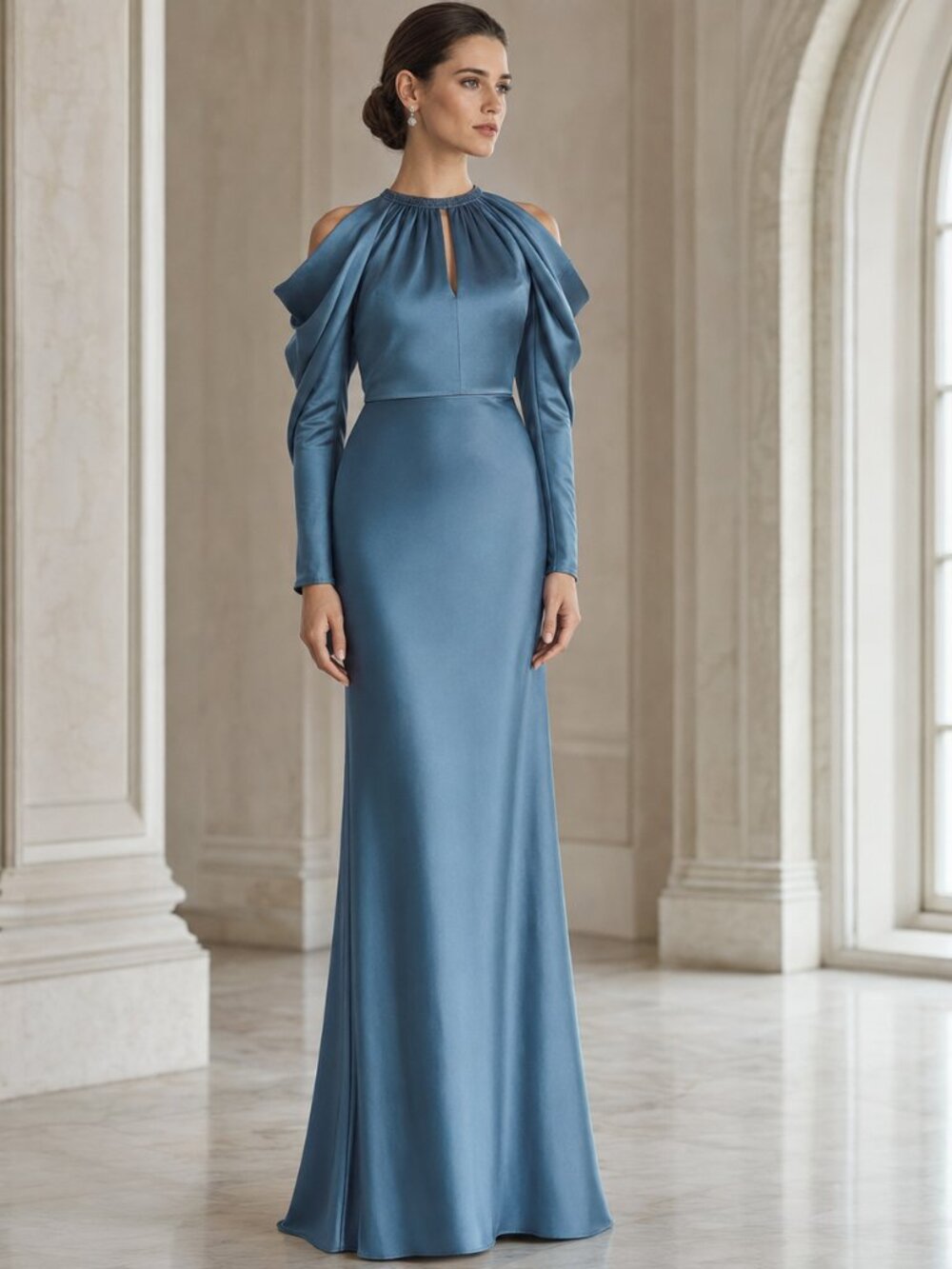 NWT AMSALE Petrol Satin Cold Shoulder Evening Dress Size 12